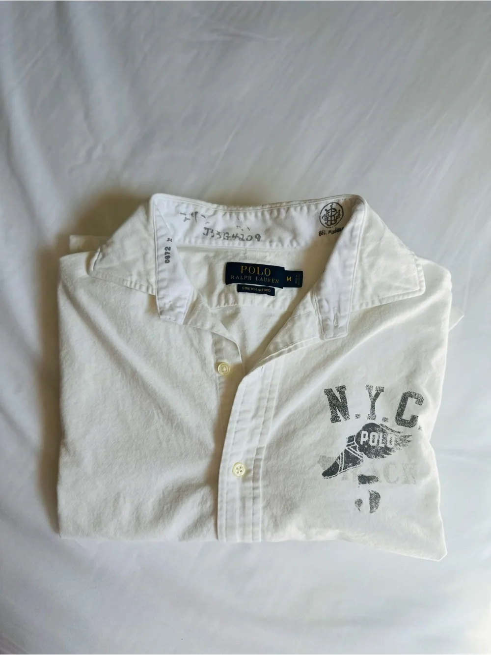 Polo Ralph Lauren NYC Track Oxford Stretch Shirt White Prep Men’s Size M